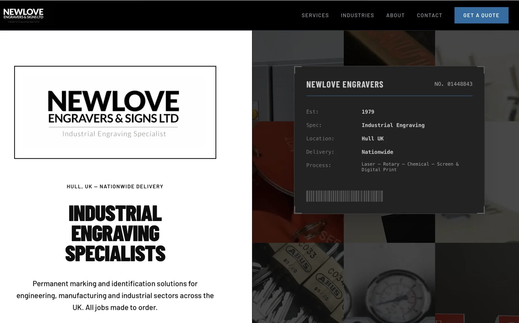 Newlove Engravers and Signs Ltd website presenting industrial engraving and specialist sign services